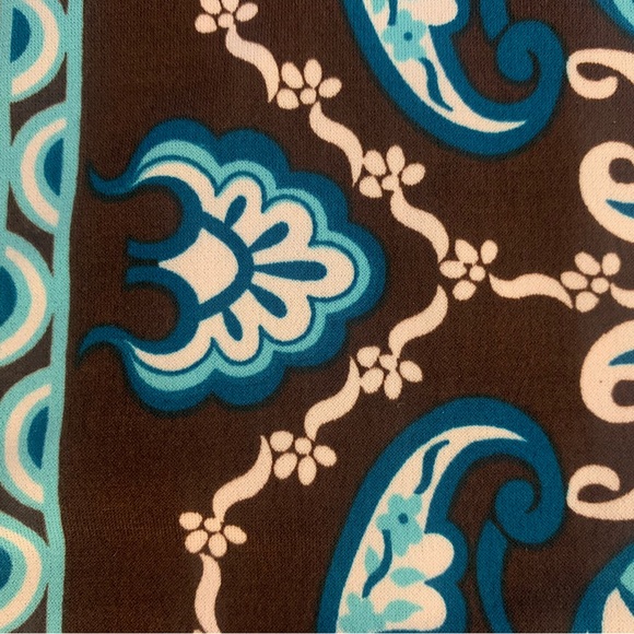 Judy Knapp Brown/Turquoise Blouse (M) with Elastic Bodice and Capped Sleeves - Picture 6 of 6